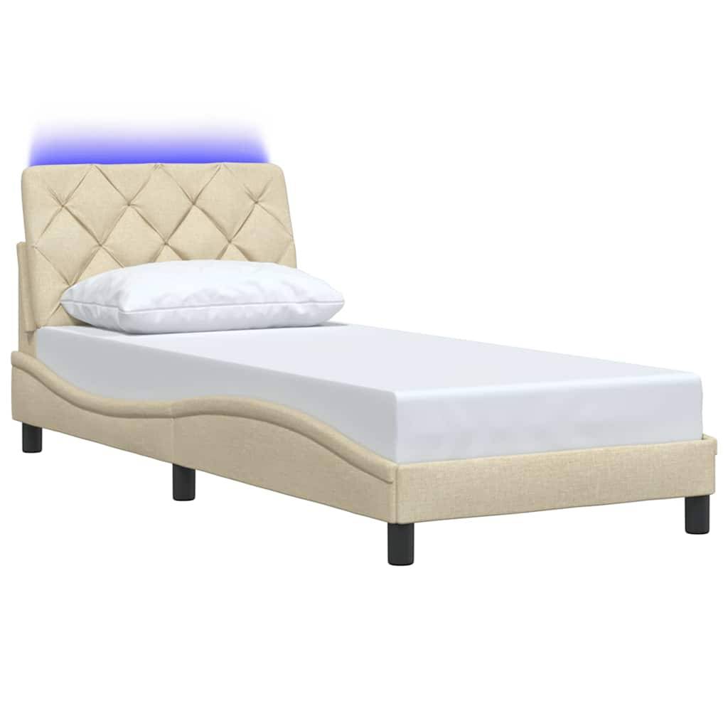 vidaXL Bettgestell mit LED ohne Matratze Creme 90x200 cm Stoff