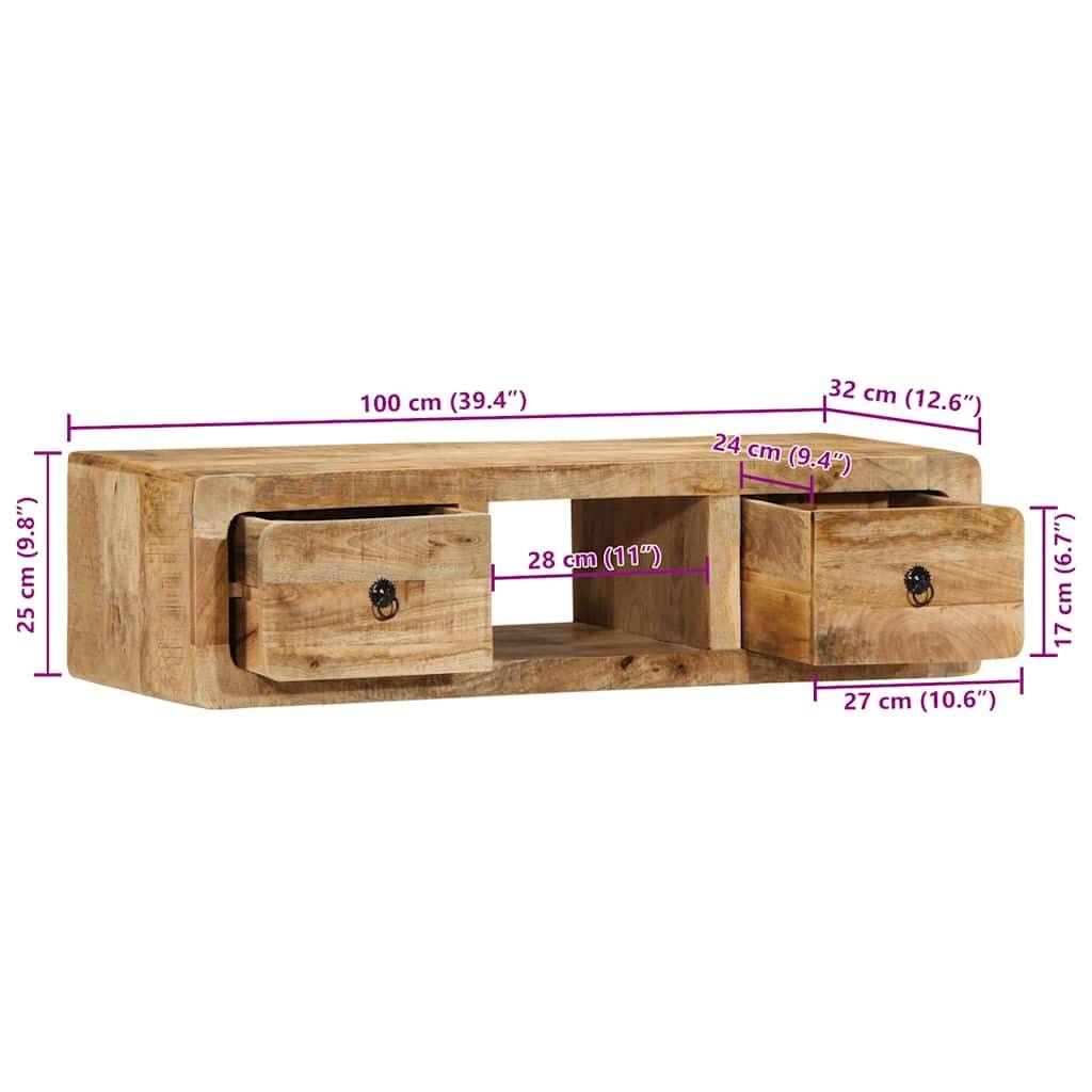 vidaXL TV-Wandschrank 100x32x25 cm Raues Massivholz Mango