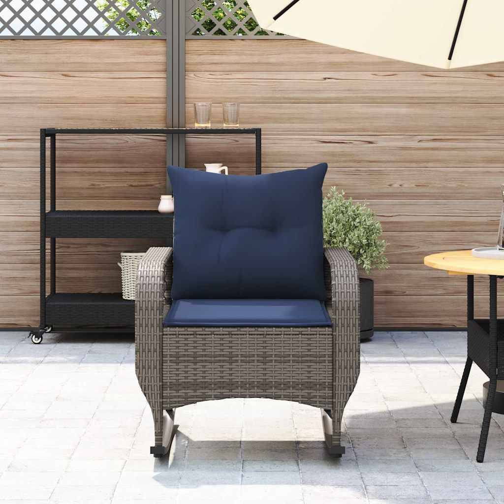 vidaXL Garten-Schaukelstuhl mit Kissen Grau Poly Rattan
