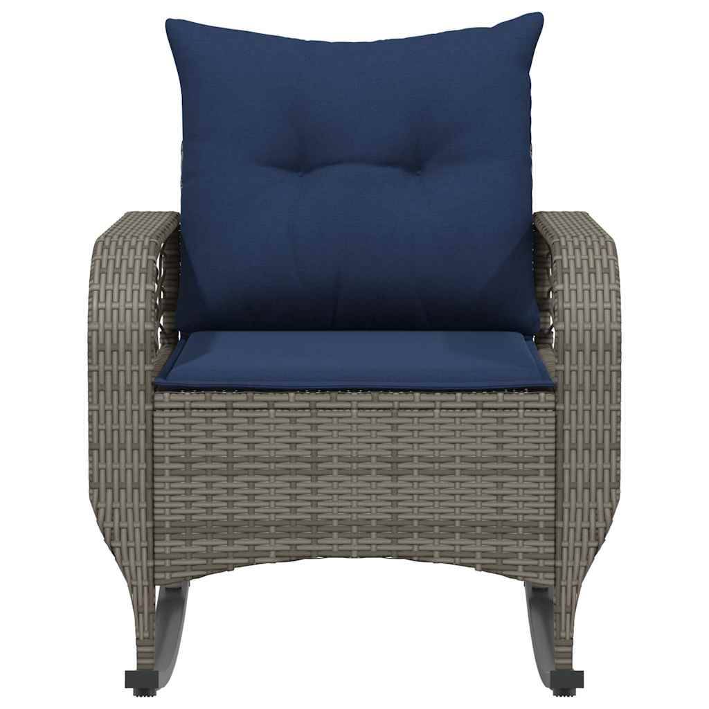 vidaXL Garten-Schaukelstuhl mit Kissen Grau Poly Rattan