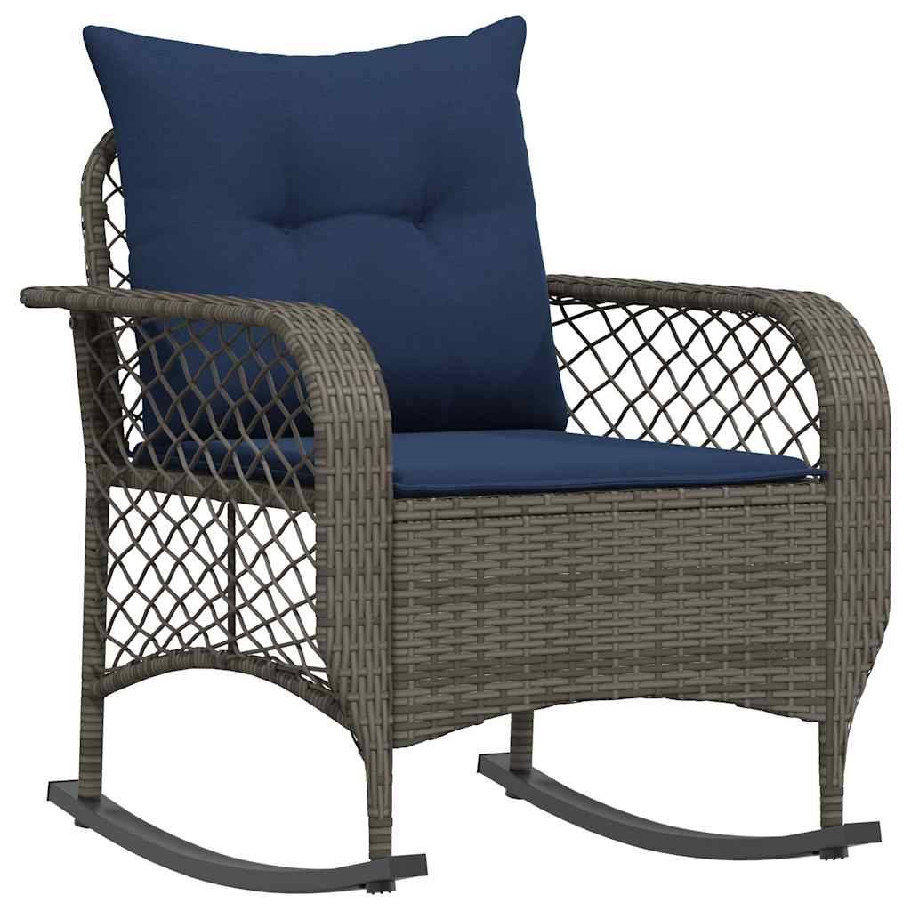 vidaXL Garten-Schaukelstuhl mit Kissen Grau Poly Rattan