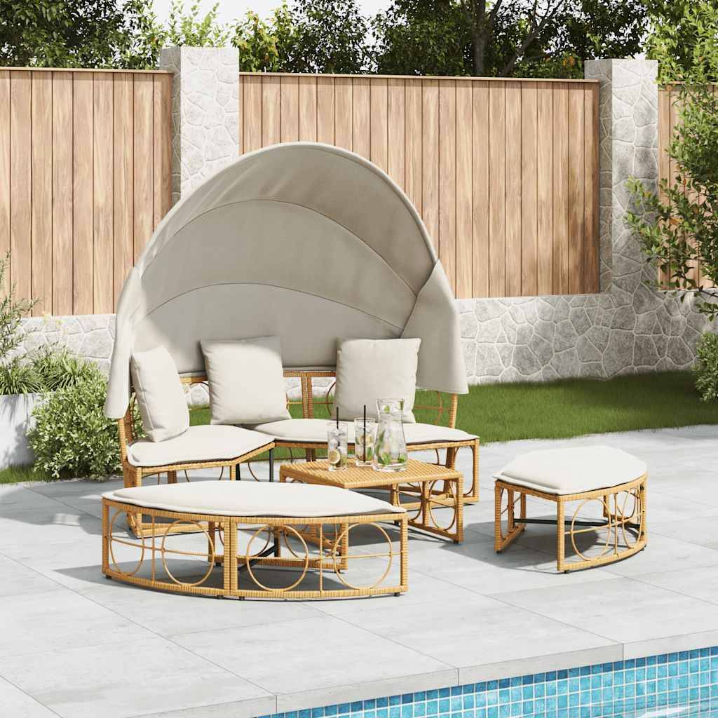 vidaXL Outdoor-Loungebett mit Dach und Kissen Poly Rattan