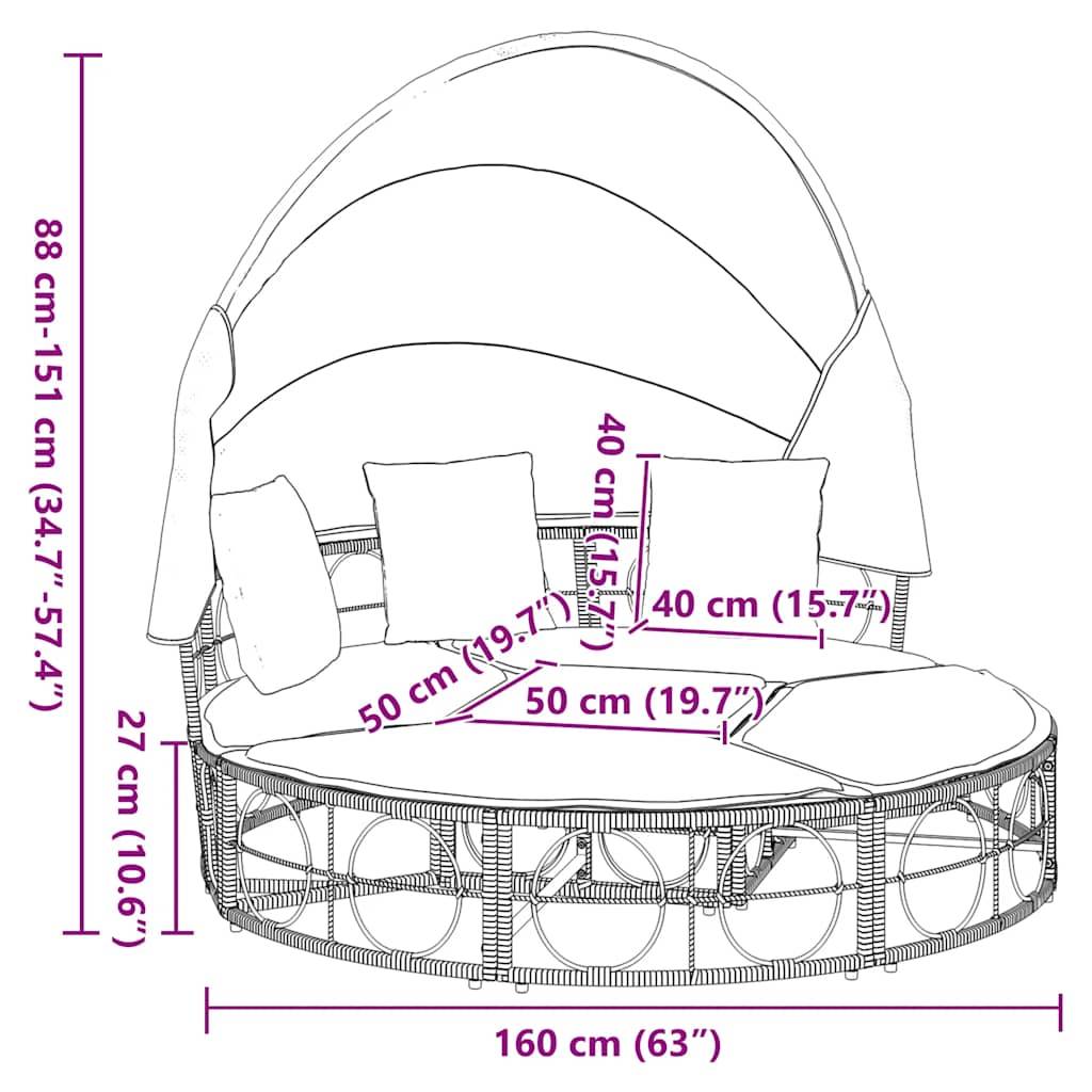 vidaXL Outdoor-Loungebett mit Dach und Kissen Poly Rattan