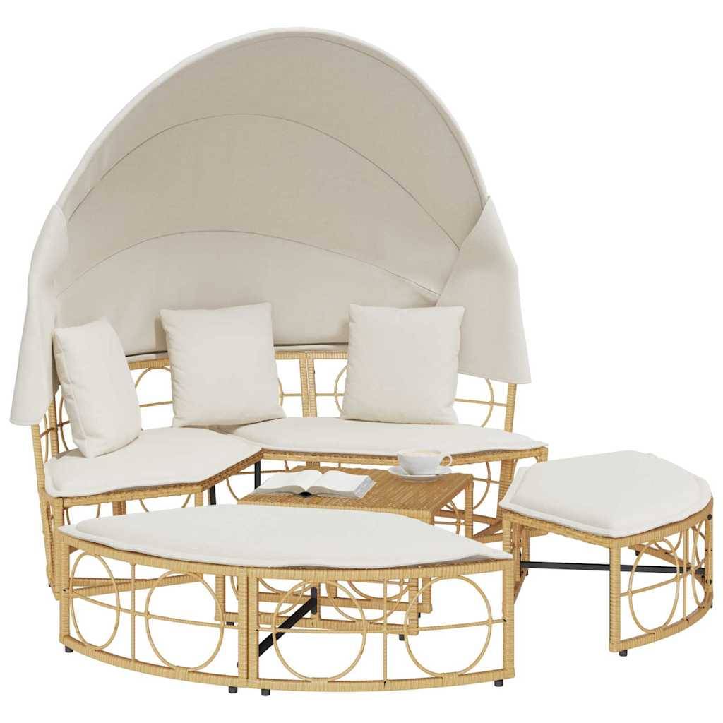 vidaXL Outdoor-Loungebett mit Dach und Kissen Poly Rattan