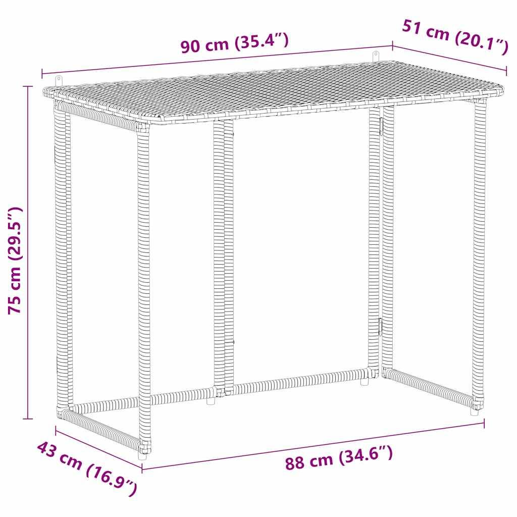 vidaXL Gartentisch Klappbar Grau 90x51x75 cm Poly Rattan