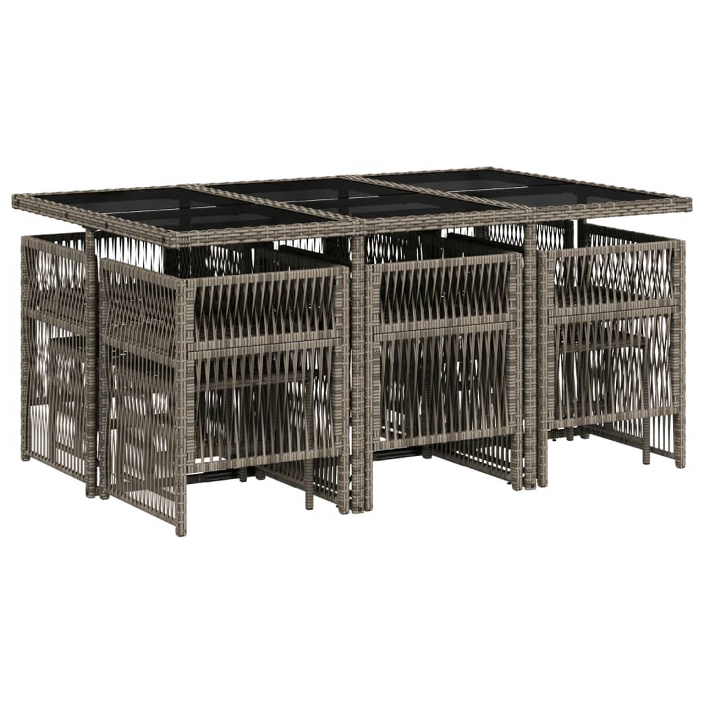 vidaXL 11-tlg. Garten-Essgruppe mit Kissen Grau Poly Rattan