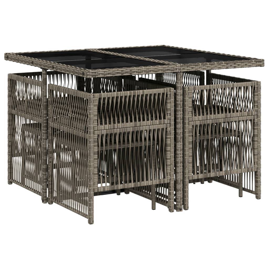 vidaXL 9-tlg. Garten-Essgruppe mit Kissen Grau Poly Rattan