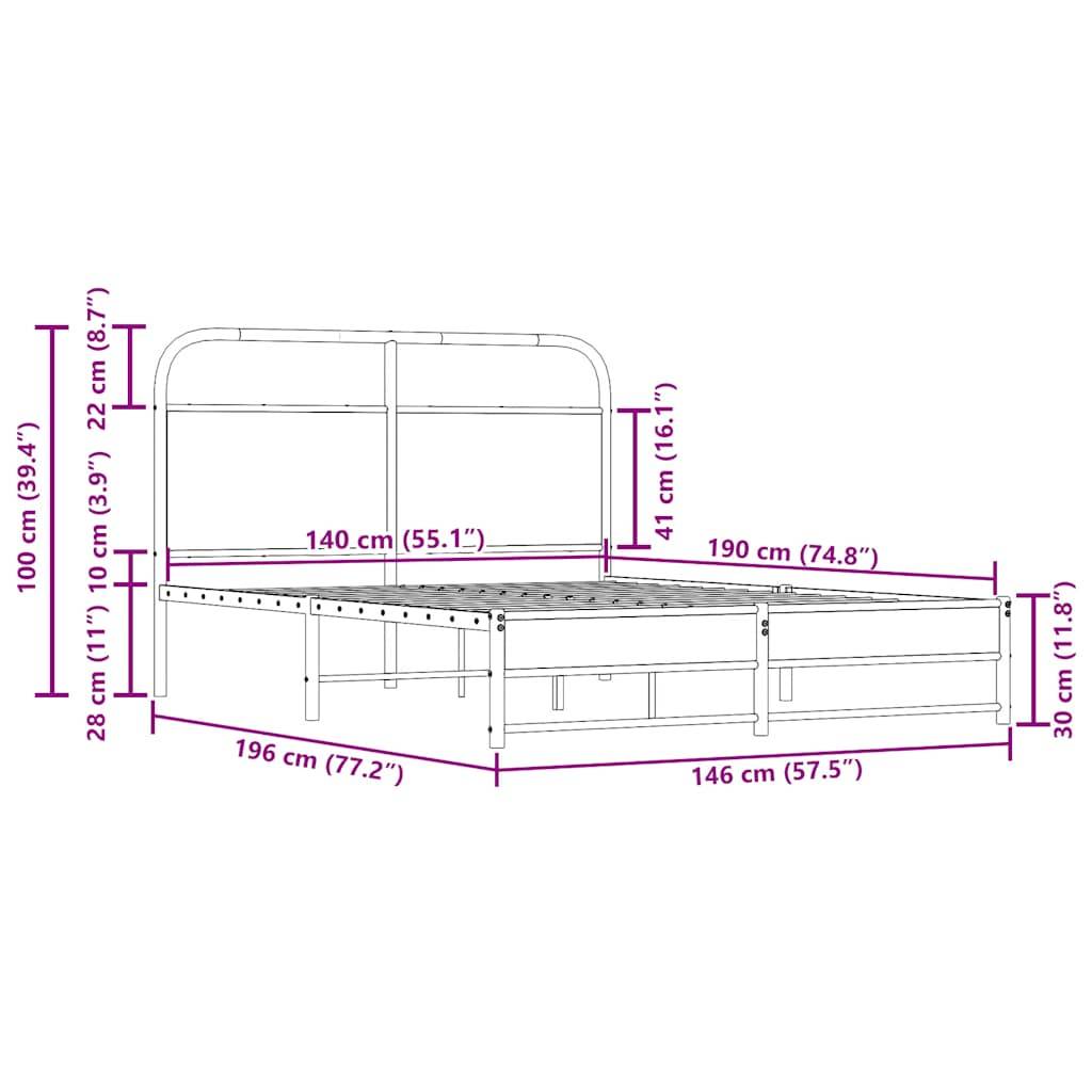 vidaXL Bettgestell ohne Matratze 140x190 cm Räuchereiche Holzwerkstoff
