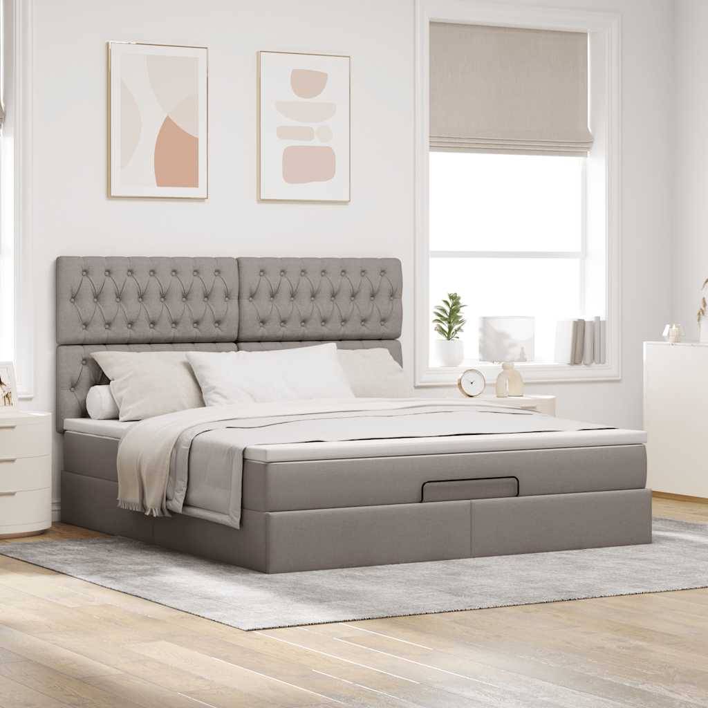 vidaXL Ottoman-Bett mit Matratze Taupe 180x200 cm Stoff