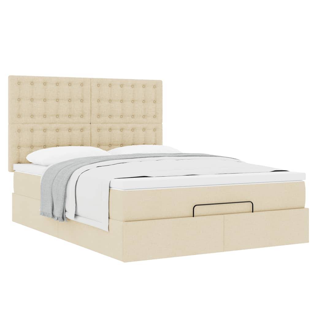 vidaXL Ottoman-Bett mit Matratze Creme 140x190 cm Stoff