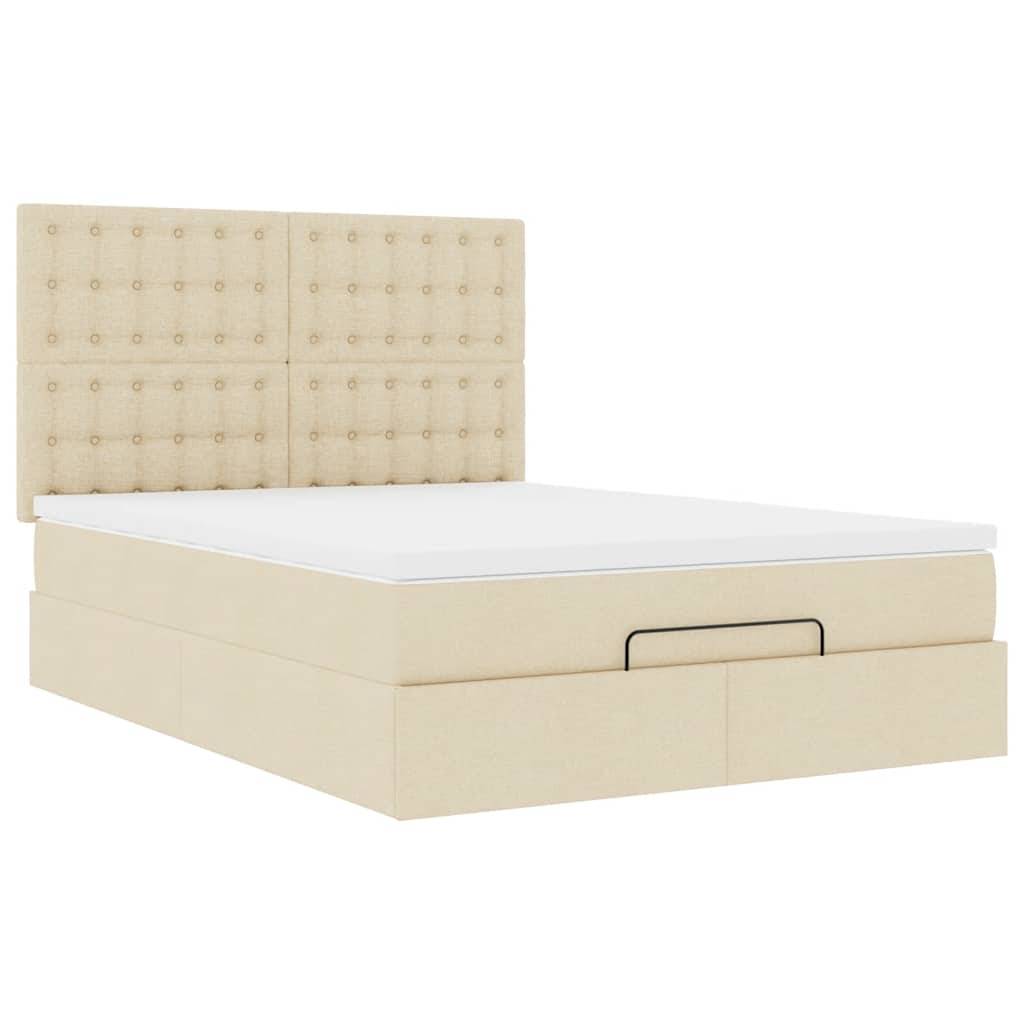 vidaXL Ottoman-Bett mit Matratze Creme 140x190 cm Stoff