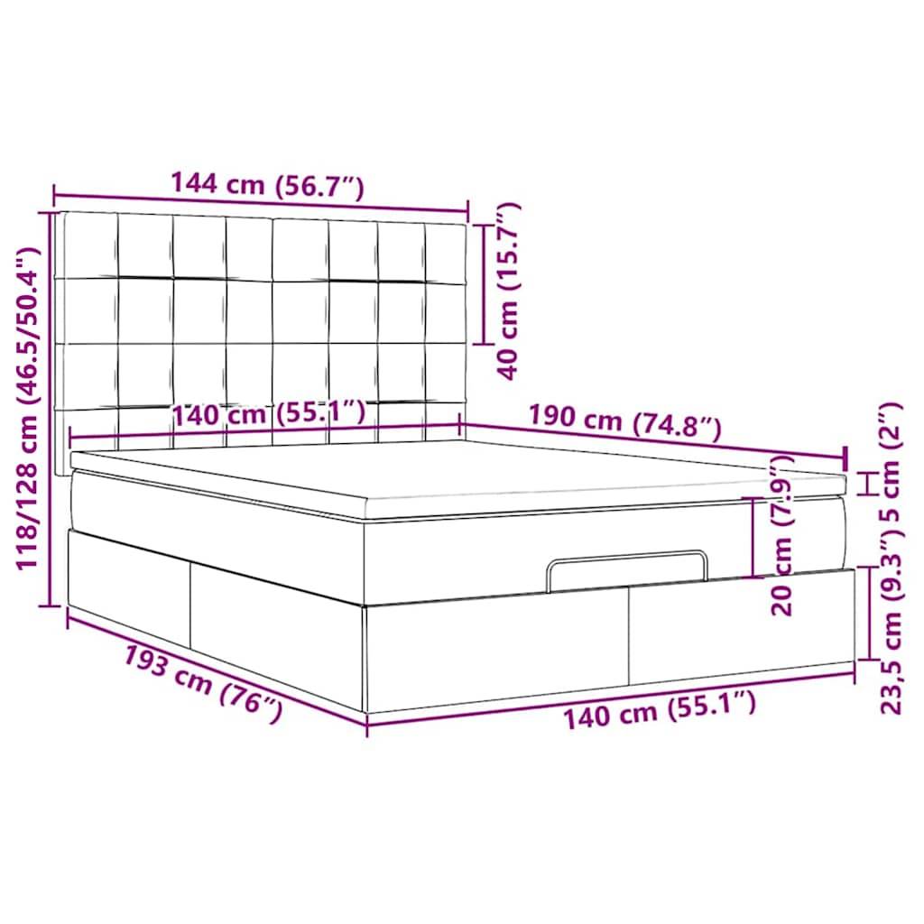 vidaXL Ottoman-Bett mit Matratze & LEDs Hellgrau 140x190 cm Stoff