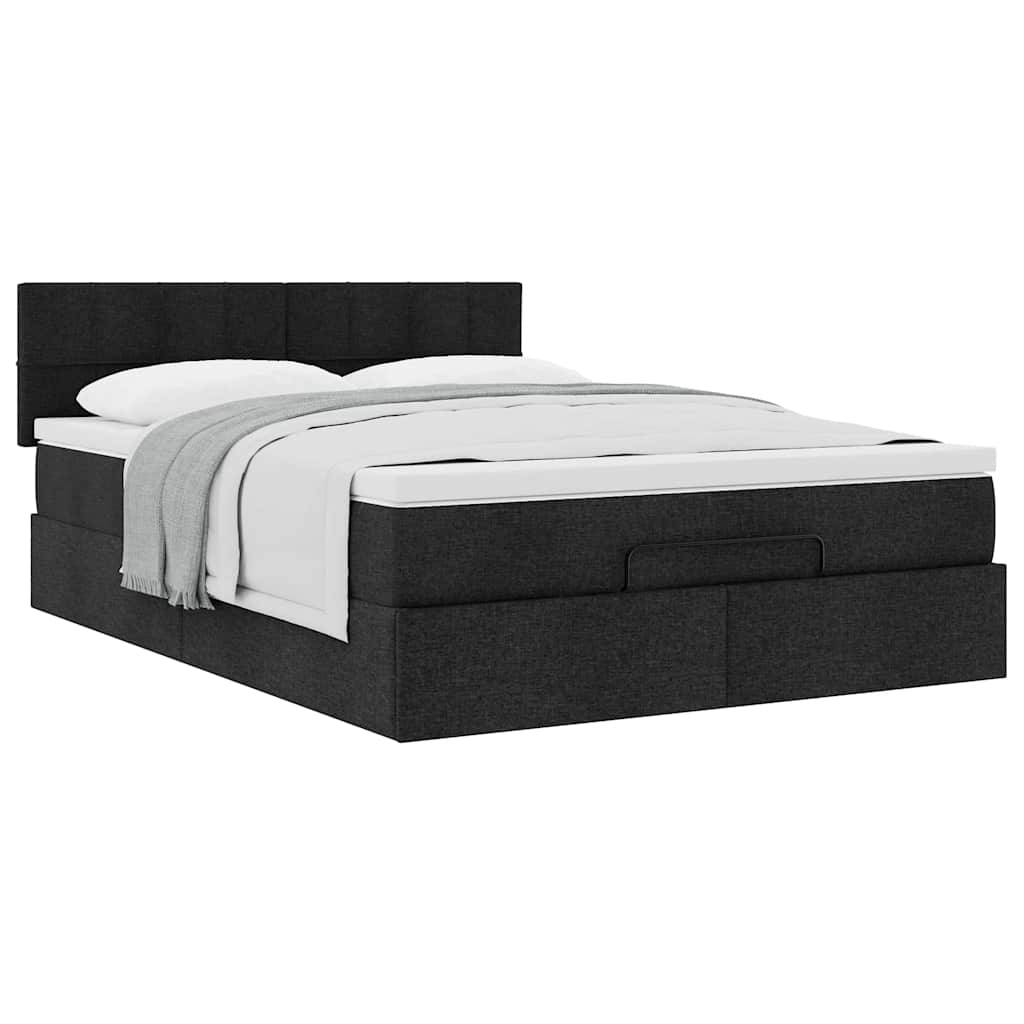 vidaXL Ottoman-Bett mit Matratze Schwarz 140x190 cm Stoff