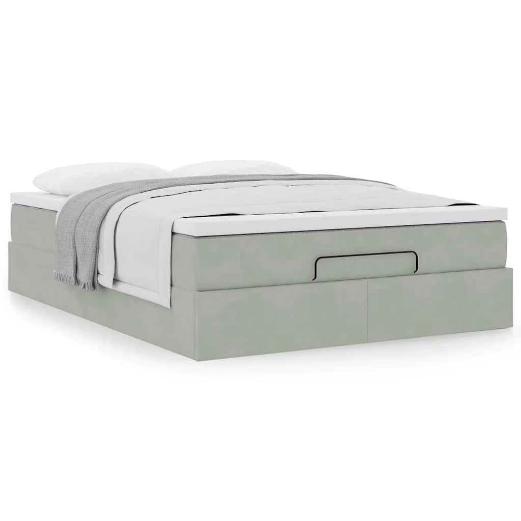 vidaXL Ottoman-Bett mit Matratze Hellgrau 140x200 cm Samt