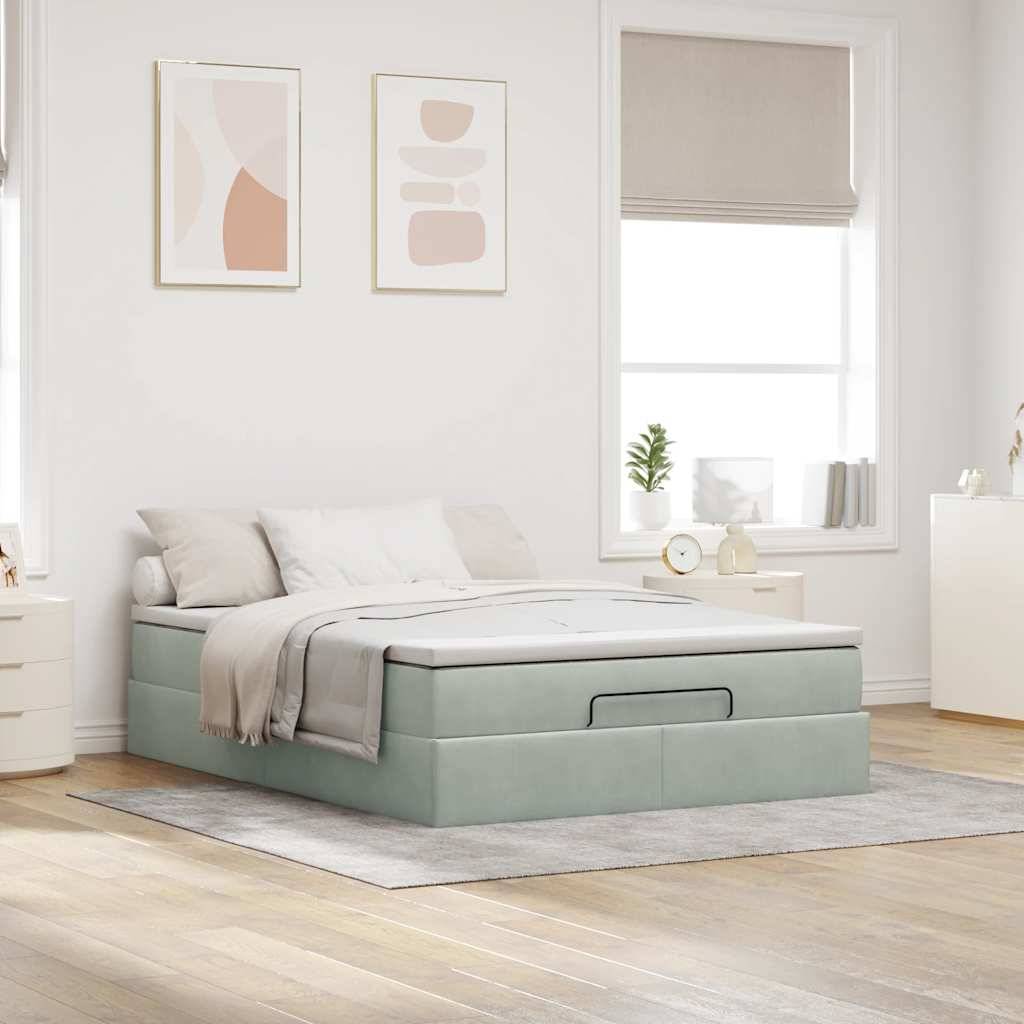 vidaXL Ottoman-Bett mit Matratze Hellgrau 140x200 cm Samt
