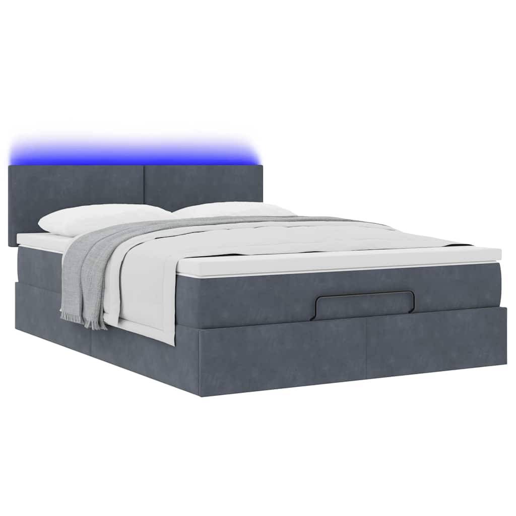 vidaXL Ottoman-Bett mit Matratze & LEDs Dunkelgrau 140x200 cm Samt
