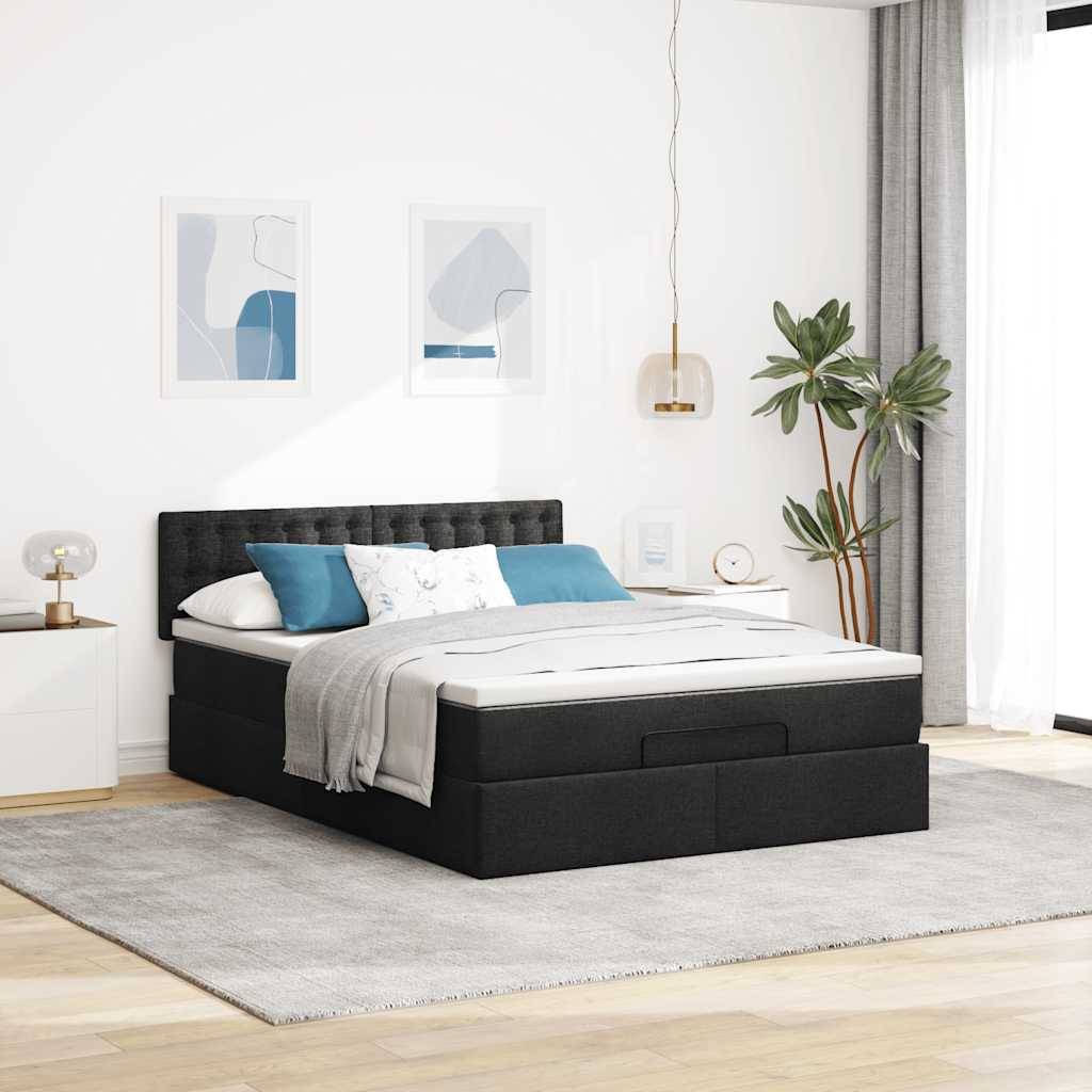 vidaXL Ottoman-Bett mit Matratze Schwarz 140x200 cm Stoff