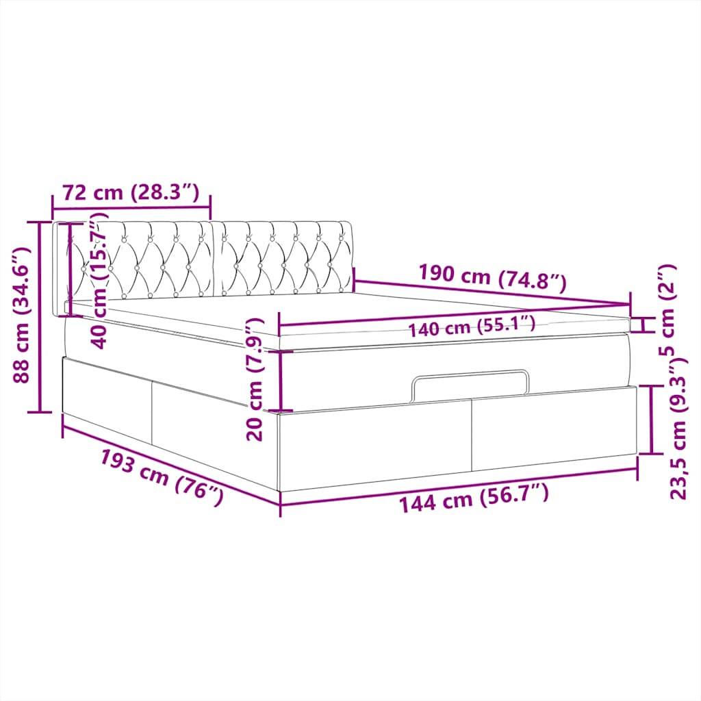 vidaXL Ottomane Bett mit Matratze & LEDs Creme 140x190 cm Stoff
