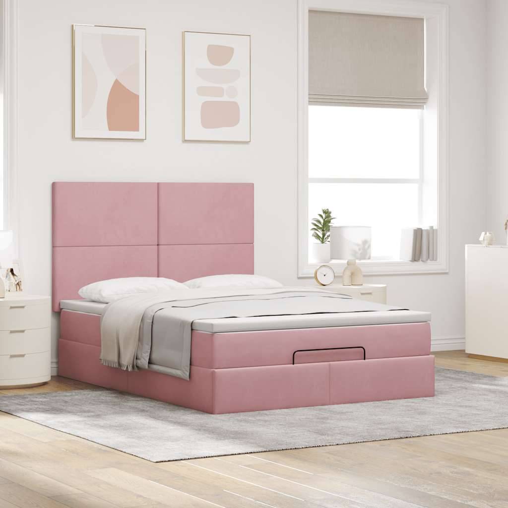 vidaXL Ottoman-Bett mit Matratzen Rosa 140x190 cm Samt