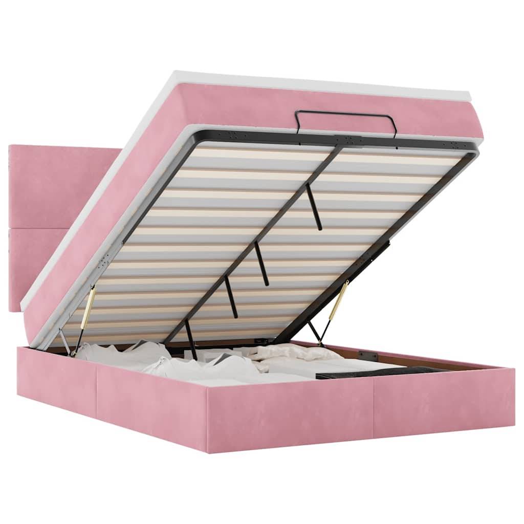 vidaXL Ottoman-Bett mit Matratzen Rosa 140x190 cm Samt