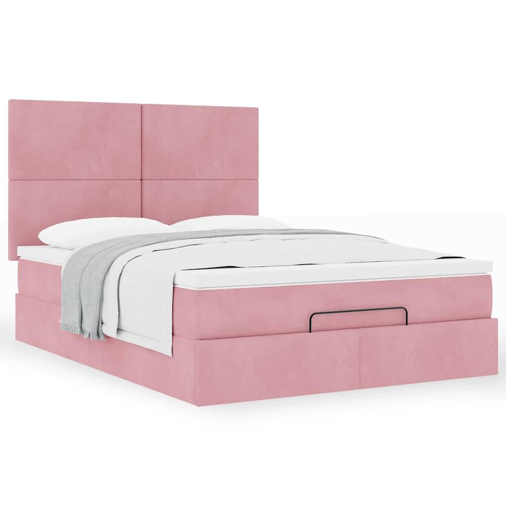 vidaXL Ottoman-Bett mit Matratzen Rosa 140x190 cm Samt