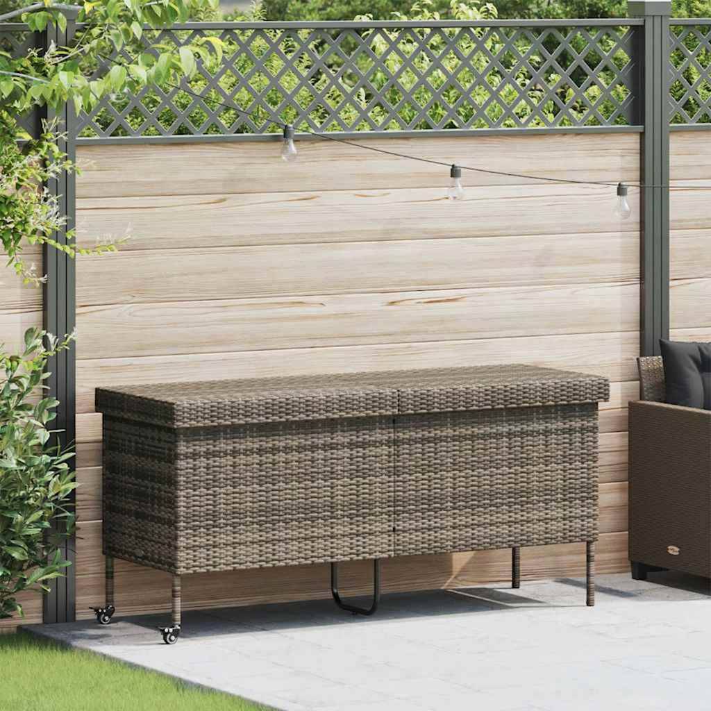 vidaXL Gartentruhe mit Rollen Grau 160x55x75 cm Poly Rattan