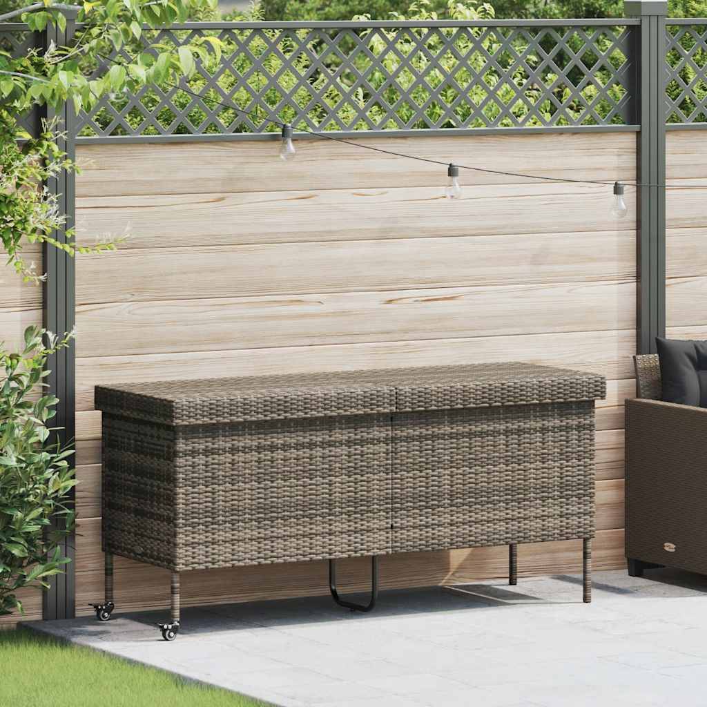 vidaXL Gartentruhe mit Rollen Grau 160x55x75 cm Poly Rattan