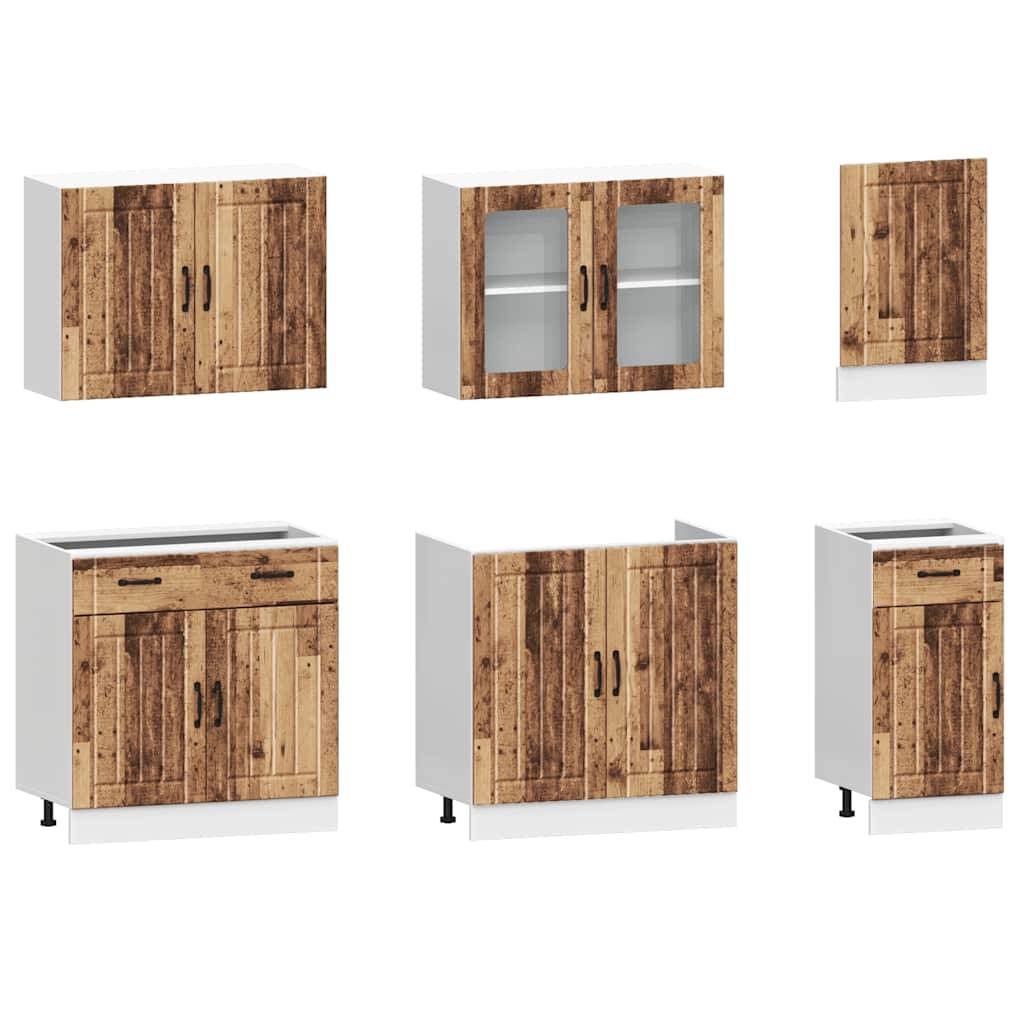 vidaXL 7-tlg. Küchenschrank-Set Kalmar Altholz-Optik Holzwerkstoff