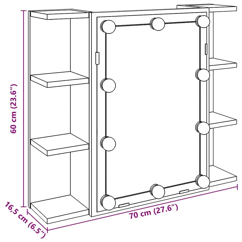 vidaXL Spiegelschrank mit LED Altholz 70x16,5x60 cm