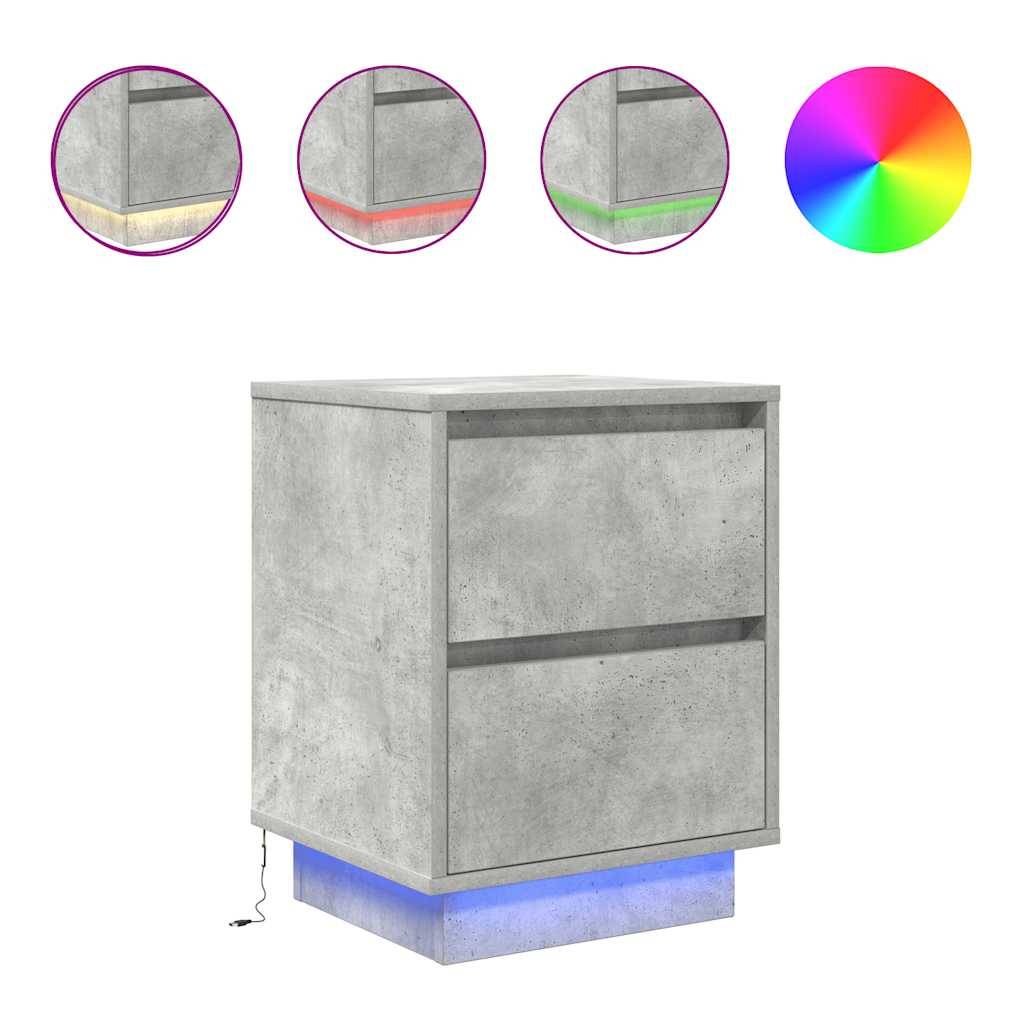 vidaXL Nachttische mit LED-Leuchten 2 Stk. Betongrau 38x34x50 cm