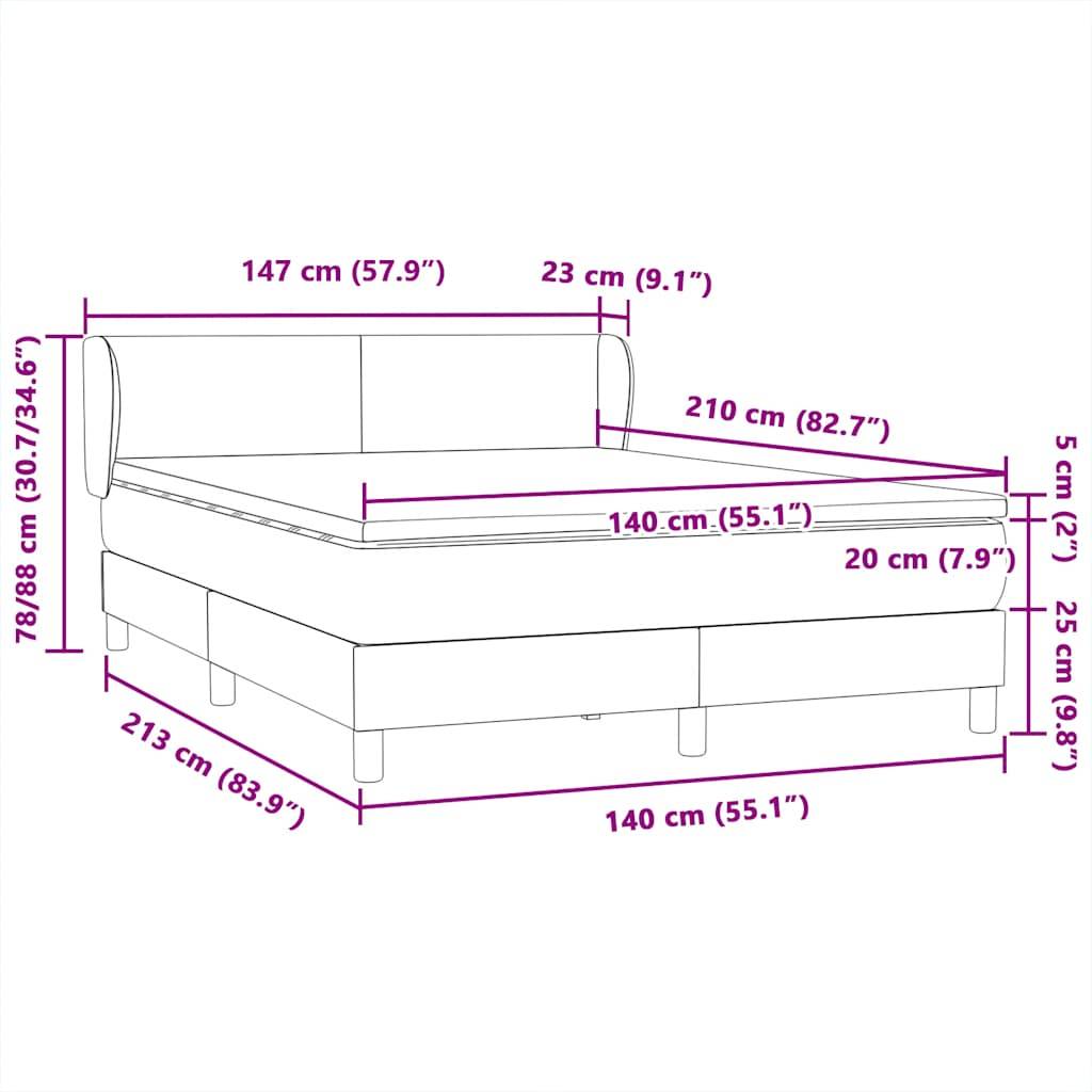 vidaXL Boxspringbett mit Matratze Rosa 140x210 cm Samt