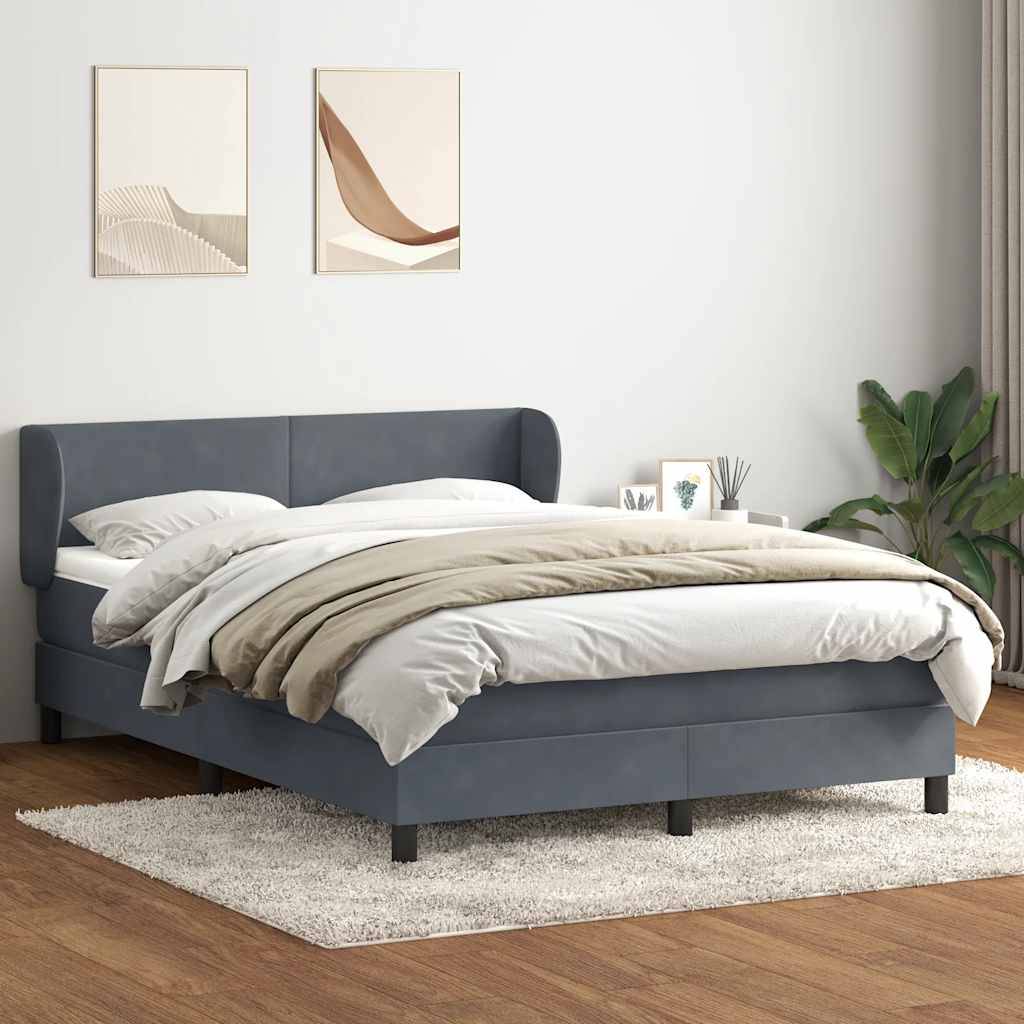vidaXL Boxspringbett mit Matratze Dunkelgrau 160x210 cm Samt