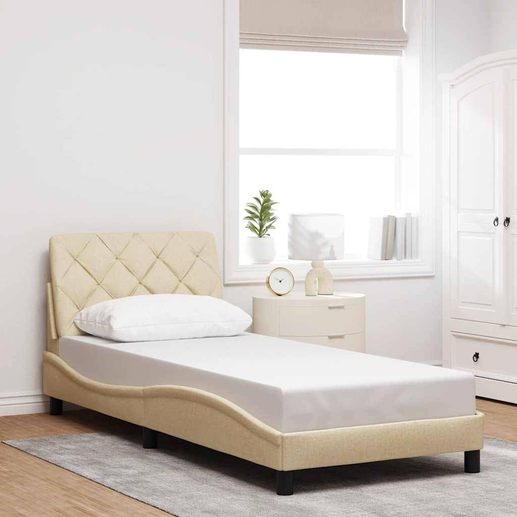 vidaXL Bettgestell mit LED ohne Matratze Creme 90x200 cm Stoff