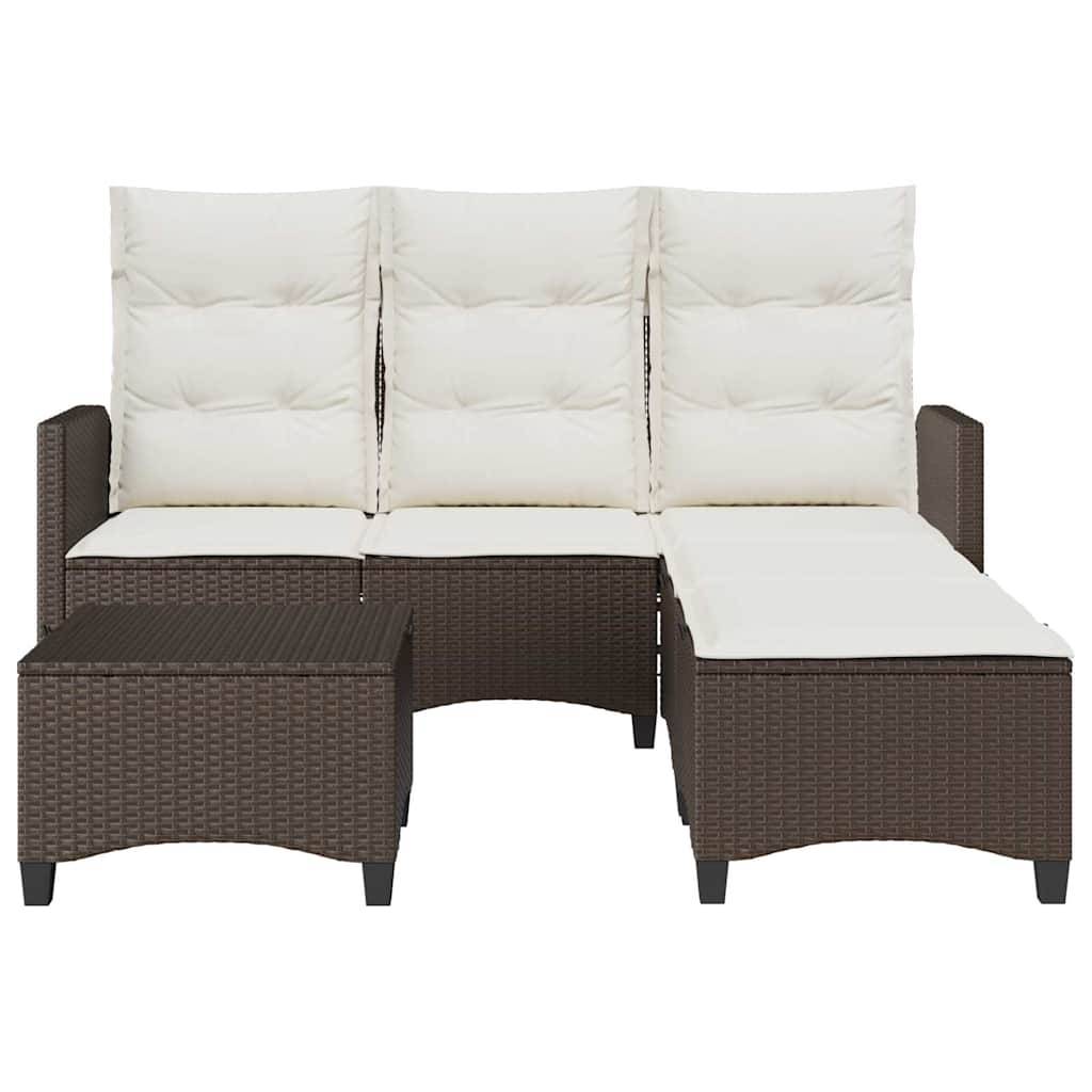 vidaXL 3-tlg. Garten-Sofagarnitur mit Kissen L-Form Braun Poly Rattan