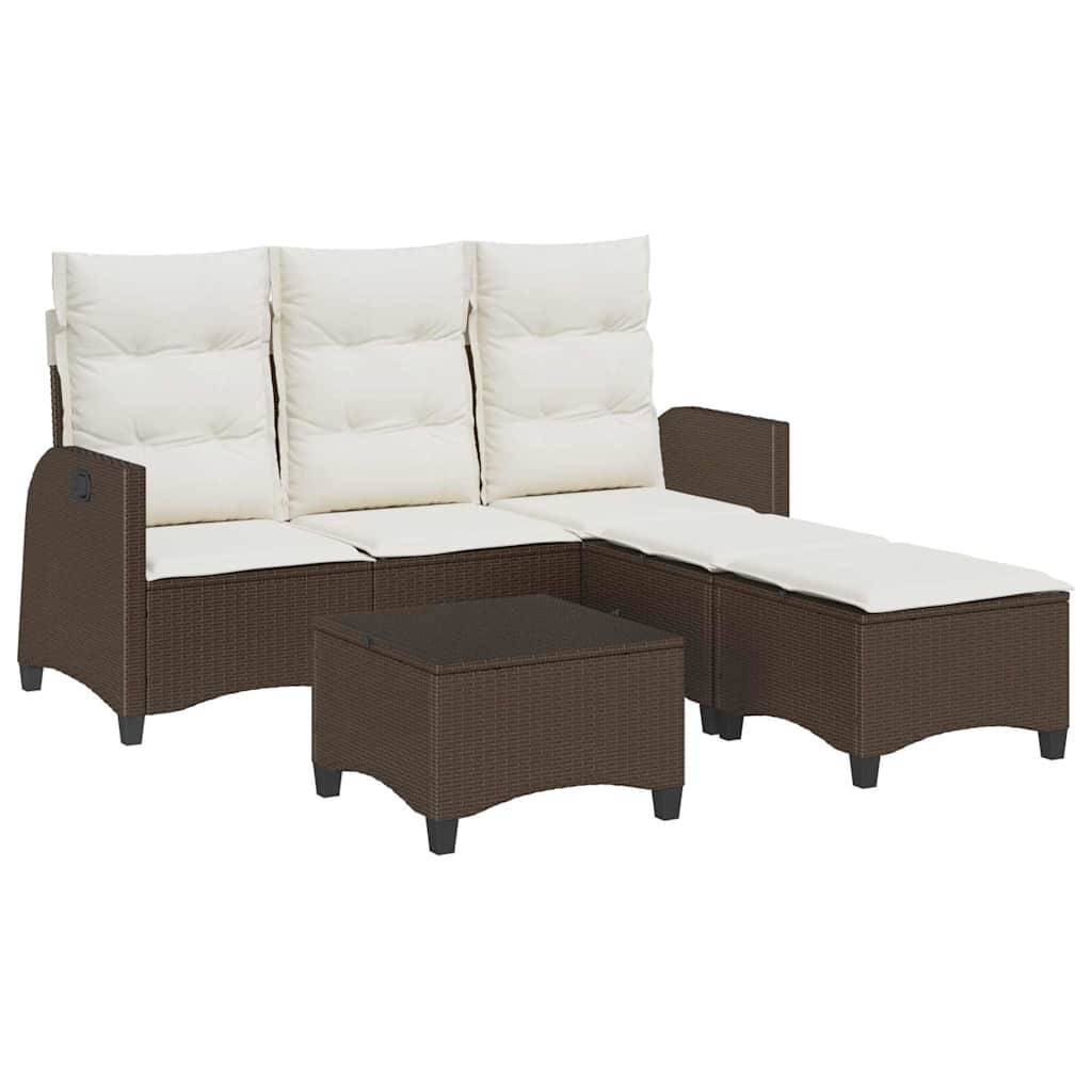 vidaXL 3-tlg. Garten-Sofagarnitur mit Kissen L-Form Braun Poly Rattan