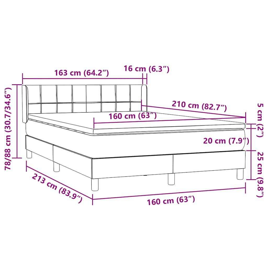 vidaXL Boxspringbett mit Matratze Dunkelgrau 160x210 cm Samt