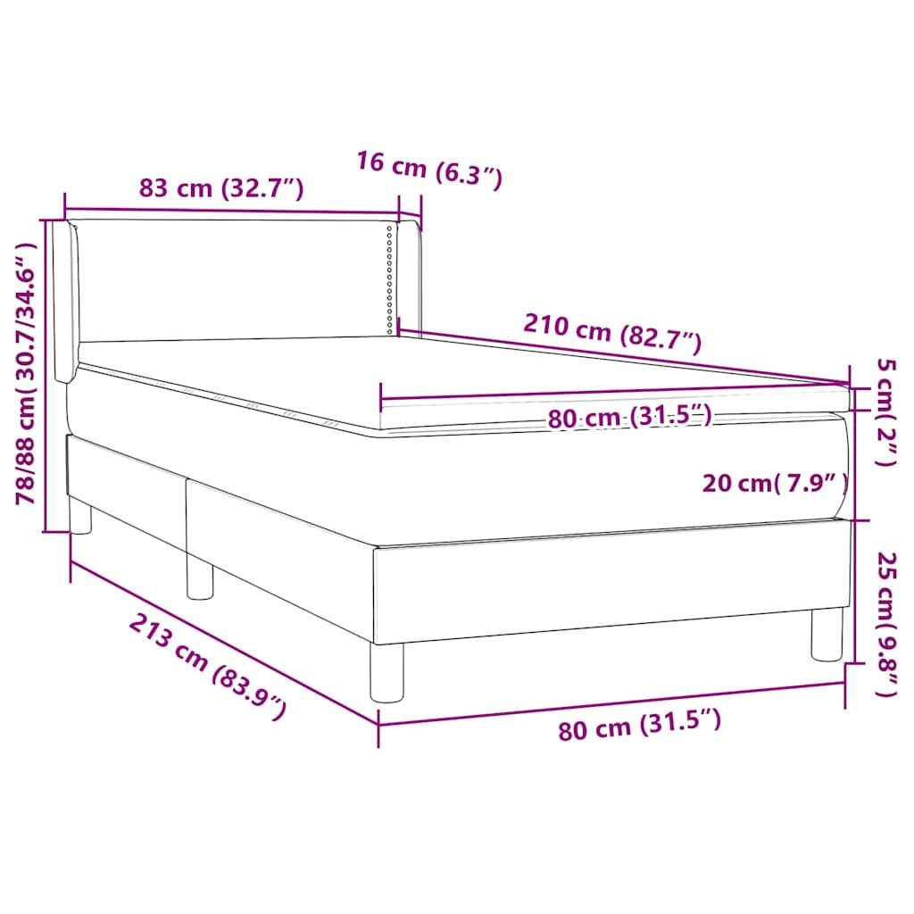 vidaXL Boxspringbett mit Matratze Hellgrau 80x210 cm Samt