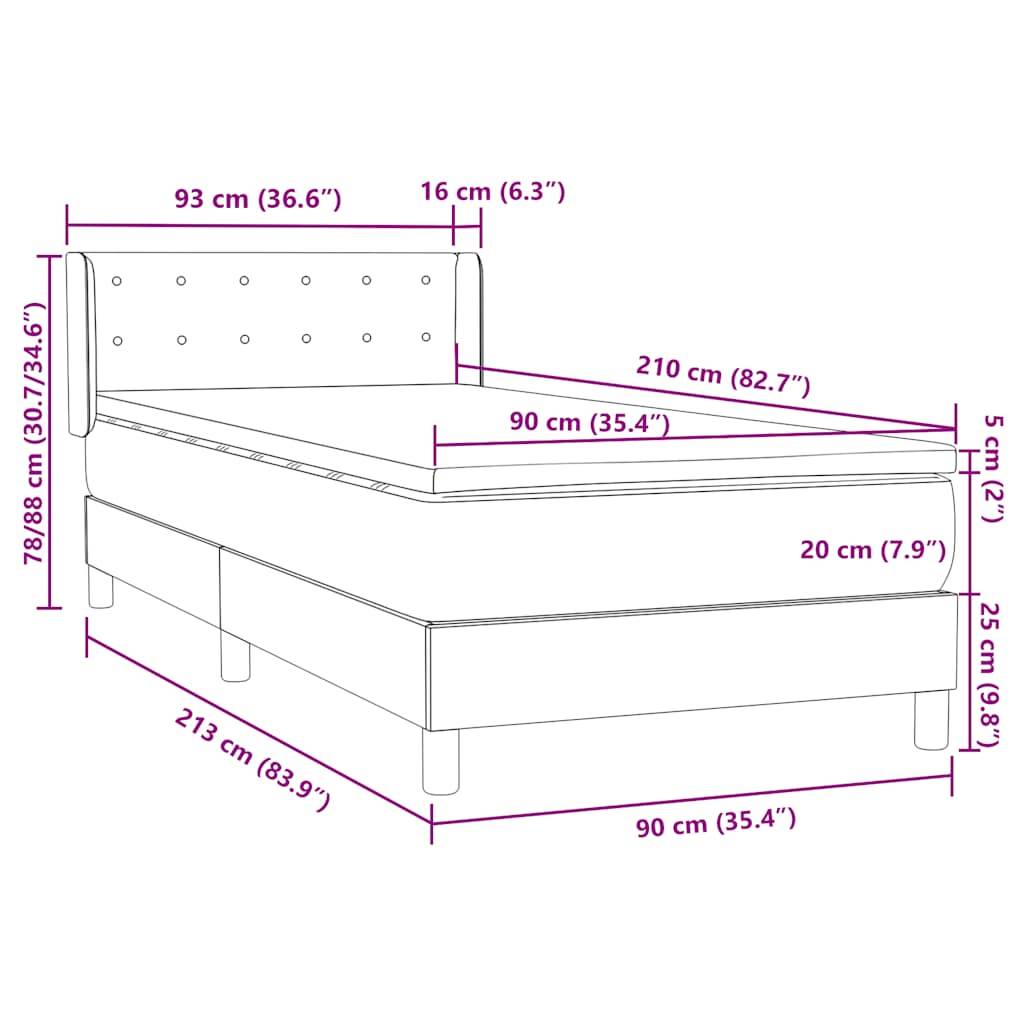 vidaXL Boxspringbett mit Matratze Schwarz 90x210 cm Samt