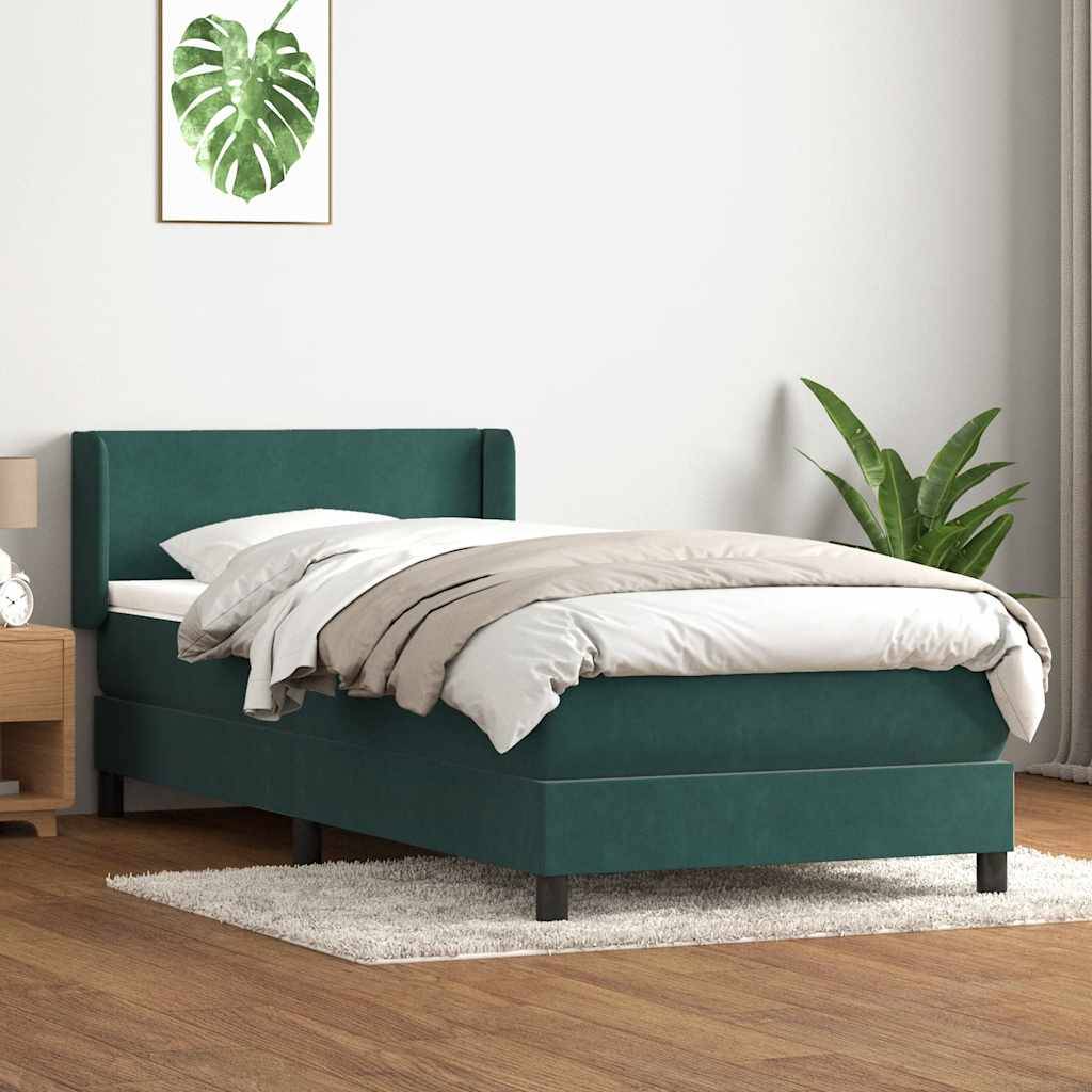 vidaXL Boxspringbett mit Matratze Dunkelgrün 80x220 cm Samt