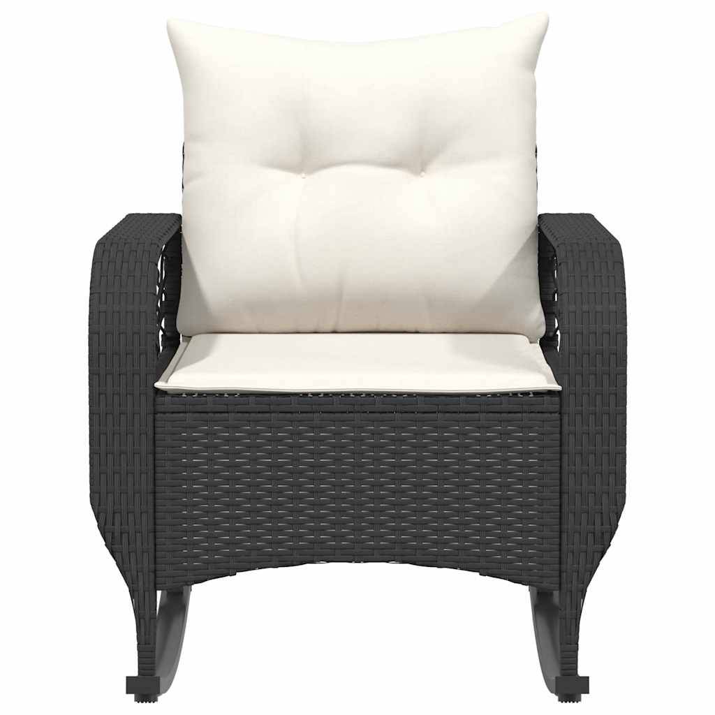 vidaXL Garten-Schaukelstuhl mit Kissen Schwarz Poly Rattan