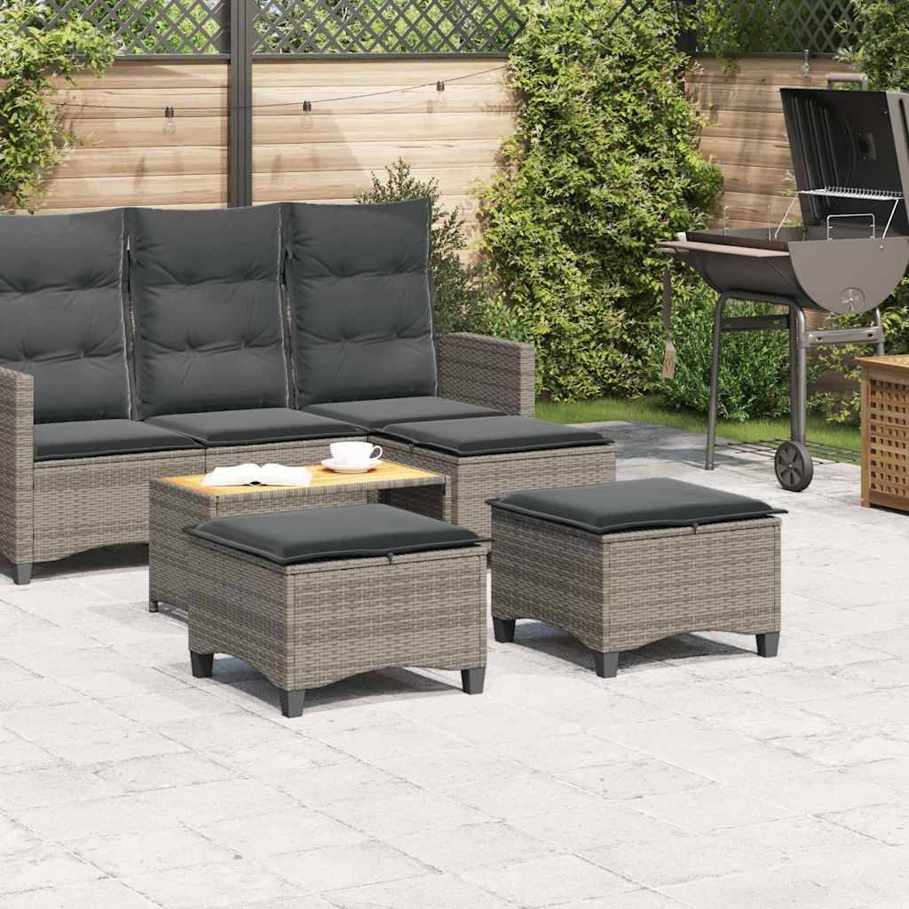vidaXL Gartenhocker mit Kissen 2 Stk. Grau 55x55x36 cm Poly Rattan
