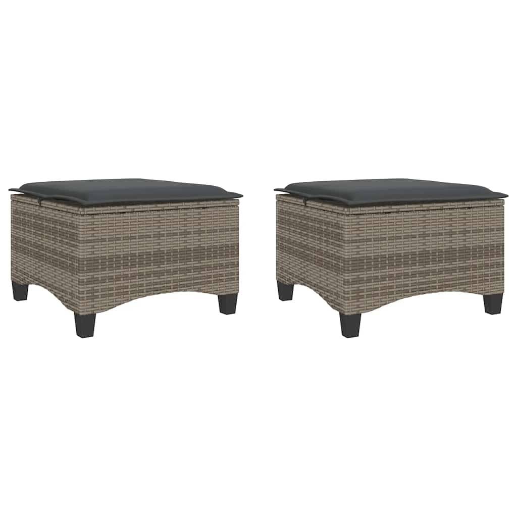vidaXL Gartenhocker mit Kissen 2 Stk. Grau 55x55x36 cm Poly Rattan