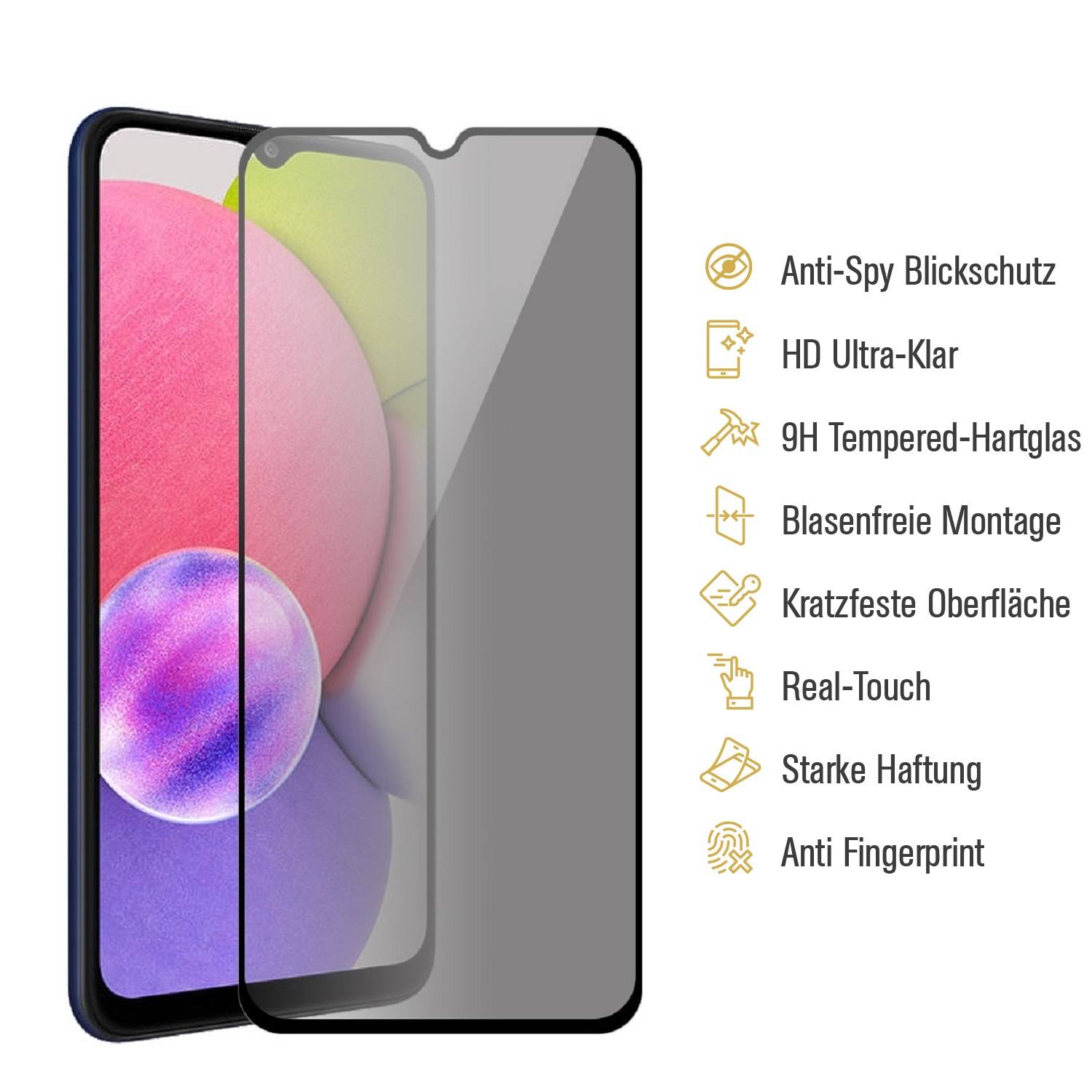 6x Blickschutz 9H Panzerglas für Samsung Galaxy A14 Anti-Spy Privacy Sichtschutz echtes Tempered Glass Panzerfolie Displayschutz Schutzfolie