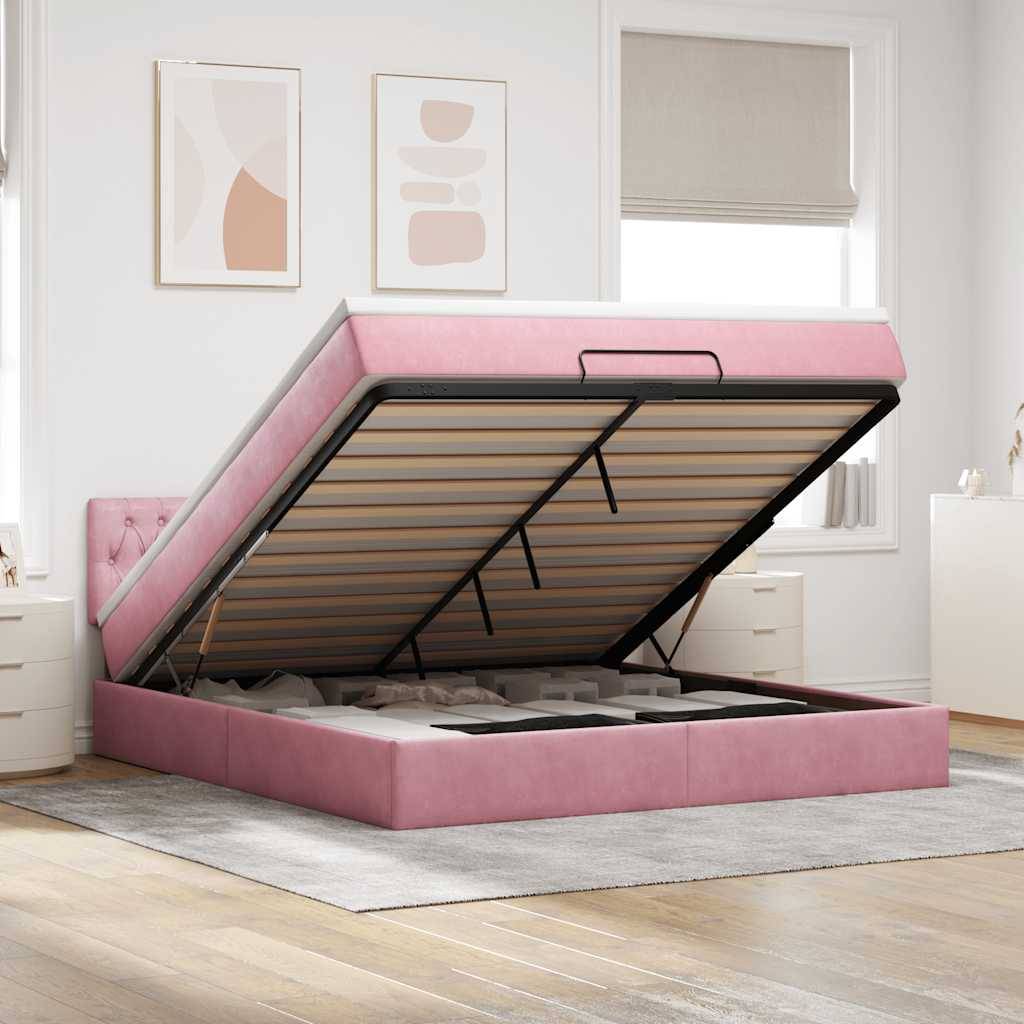 vidaXL Ottoman-Bett mit Matratze Rosa 160x200 cm Samt