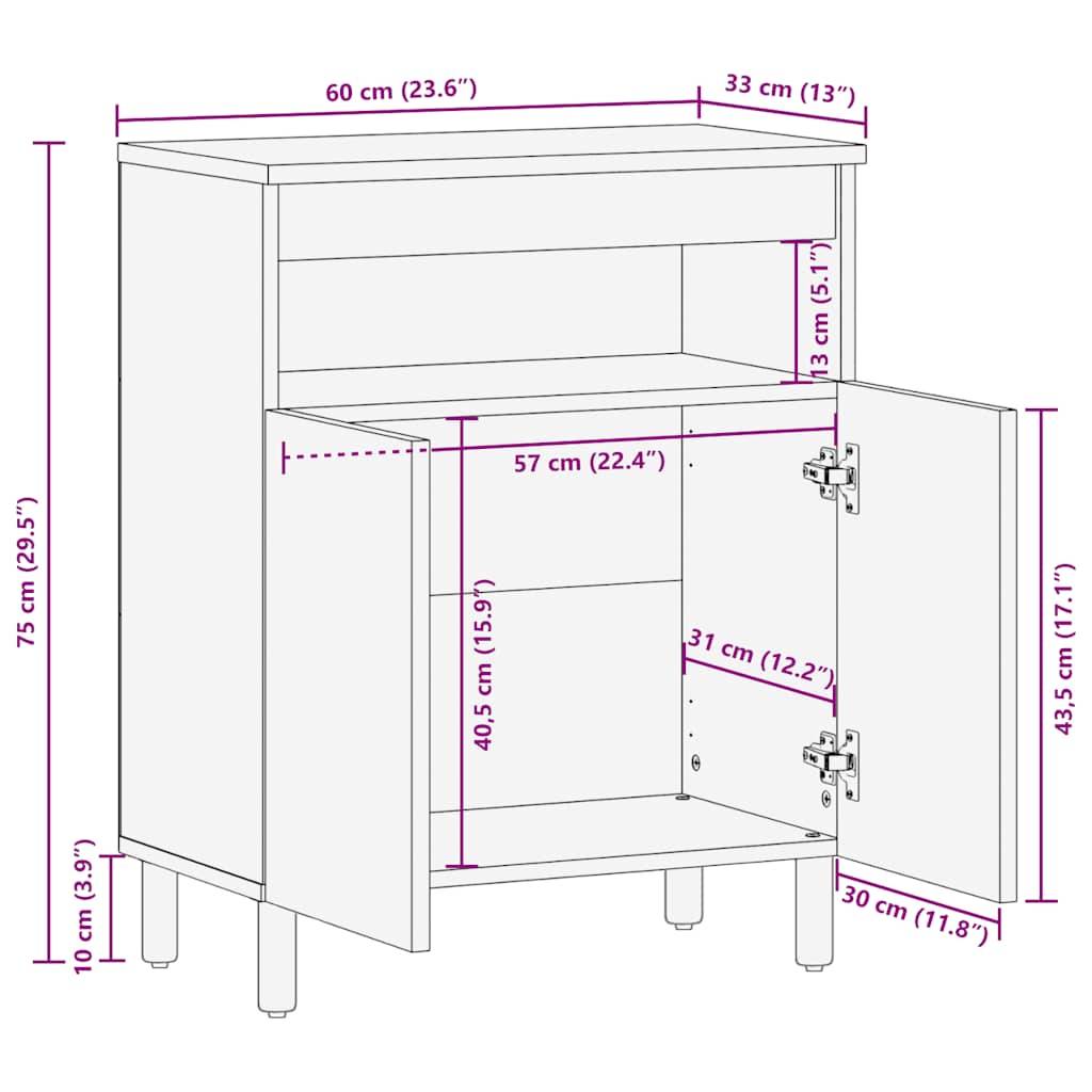vidaXL Sideboard Braun 60x33x75 cm Massivholz Mango