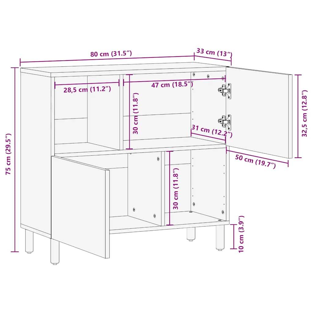 vidaXL Sideboard Braun 80x33x75 cm Massivholz Mango