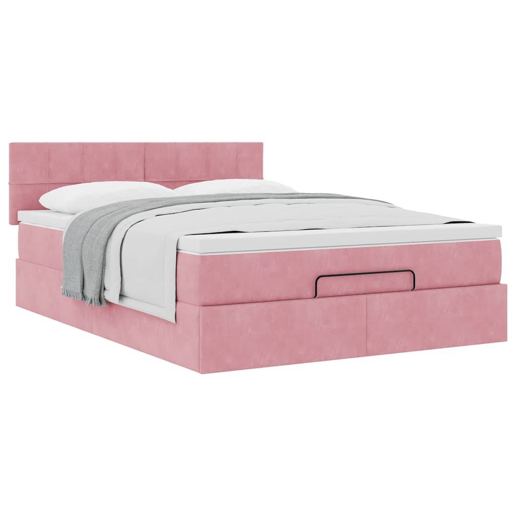 vidaXL Ottoman-Bett mit Matratze Rosa 140x200 cm Samt