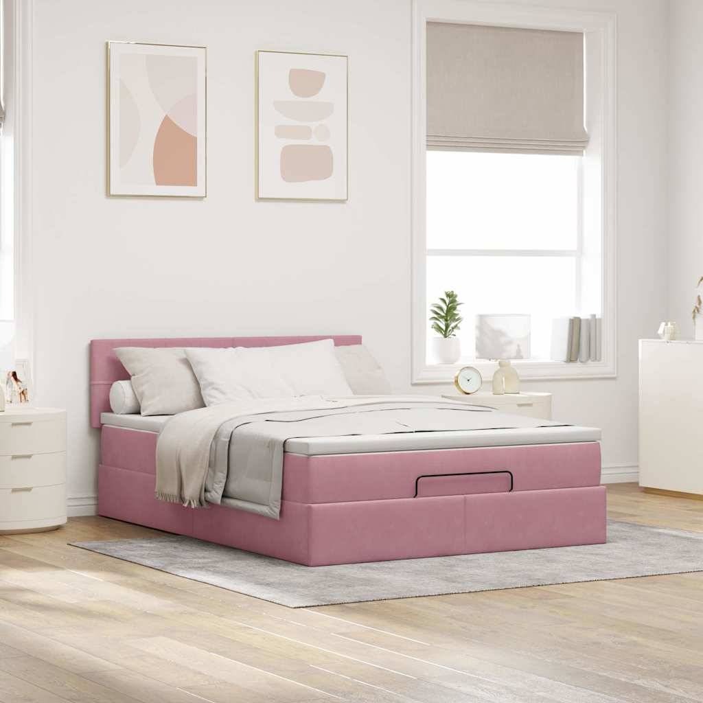vidaXL Ottoman-Bett mit Matratze Rosa 140x200 cm Samt