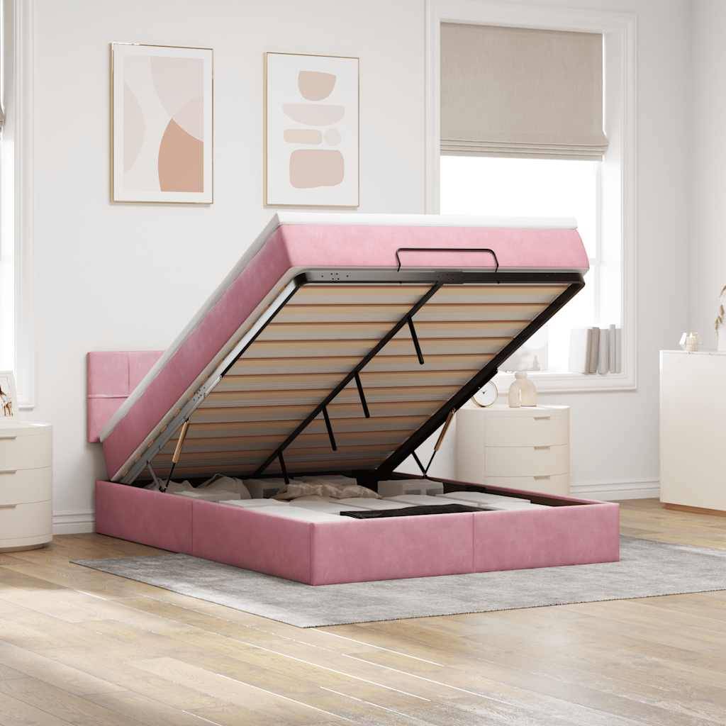 vidaXL Ottoman-Bett mit Matratze & LEDs Rosa 140x190 cm Samt