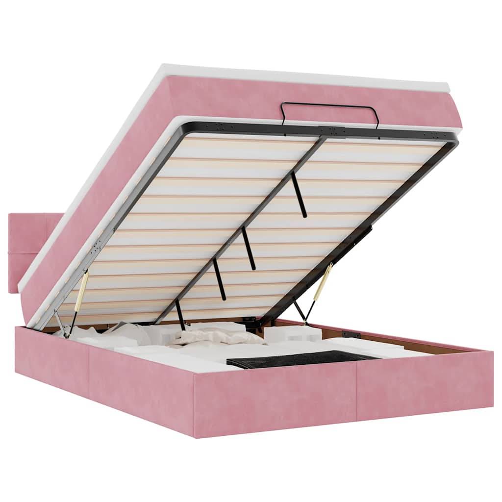vidaXL Ottoman-Bett mit Matratze & LEDs Rosa 140x190 cm Samt